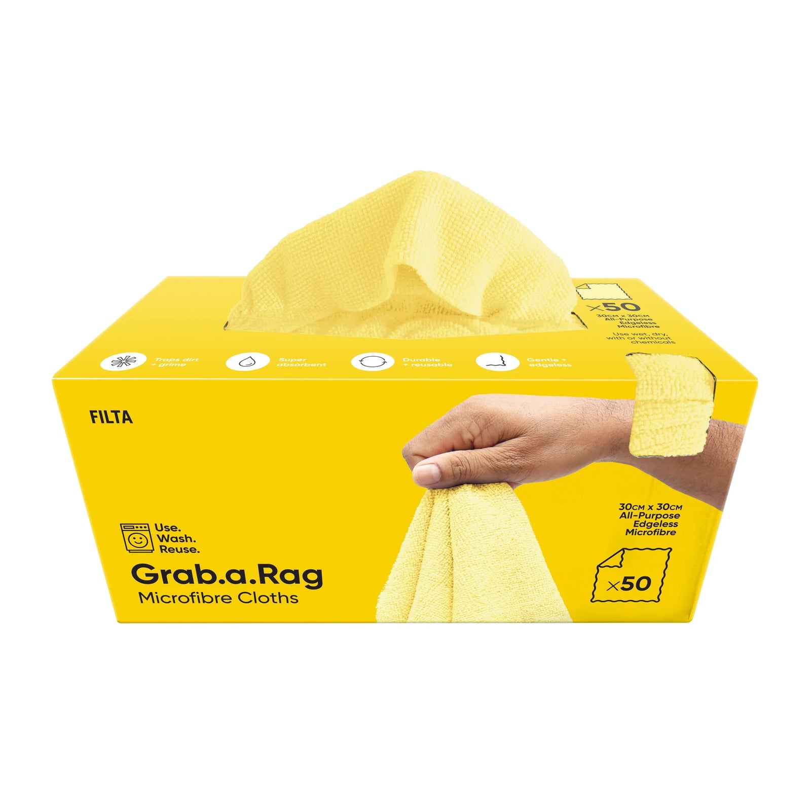 GRAB-A-RAG Mircofibre Rags 30CM X 30CM - 50 PACK - Multiple Colours