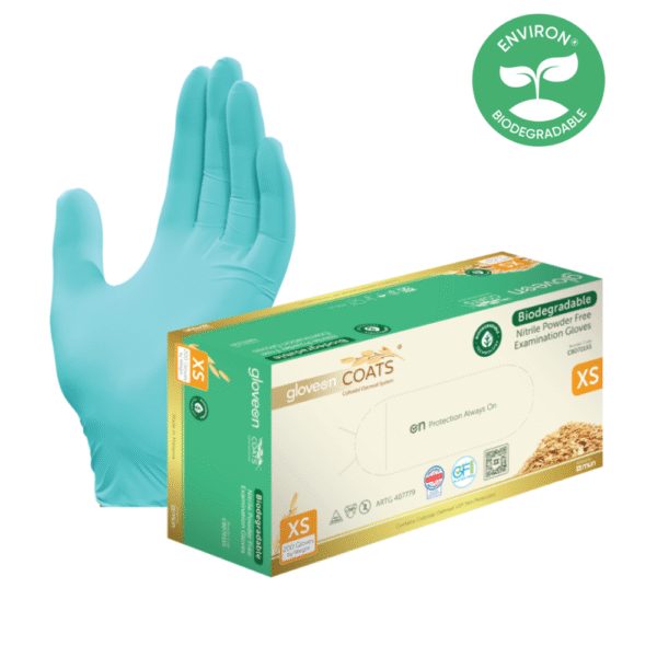 COATS® Colloidal Oatmeal Coated Biodegradable Nitrile Exam Gloves (XS, S, M, L, XL)
