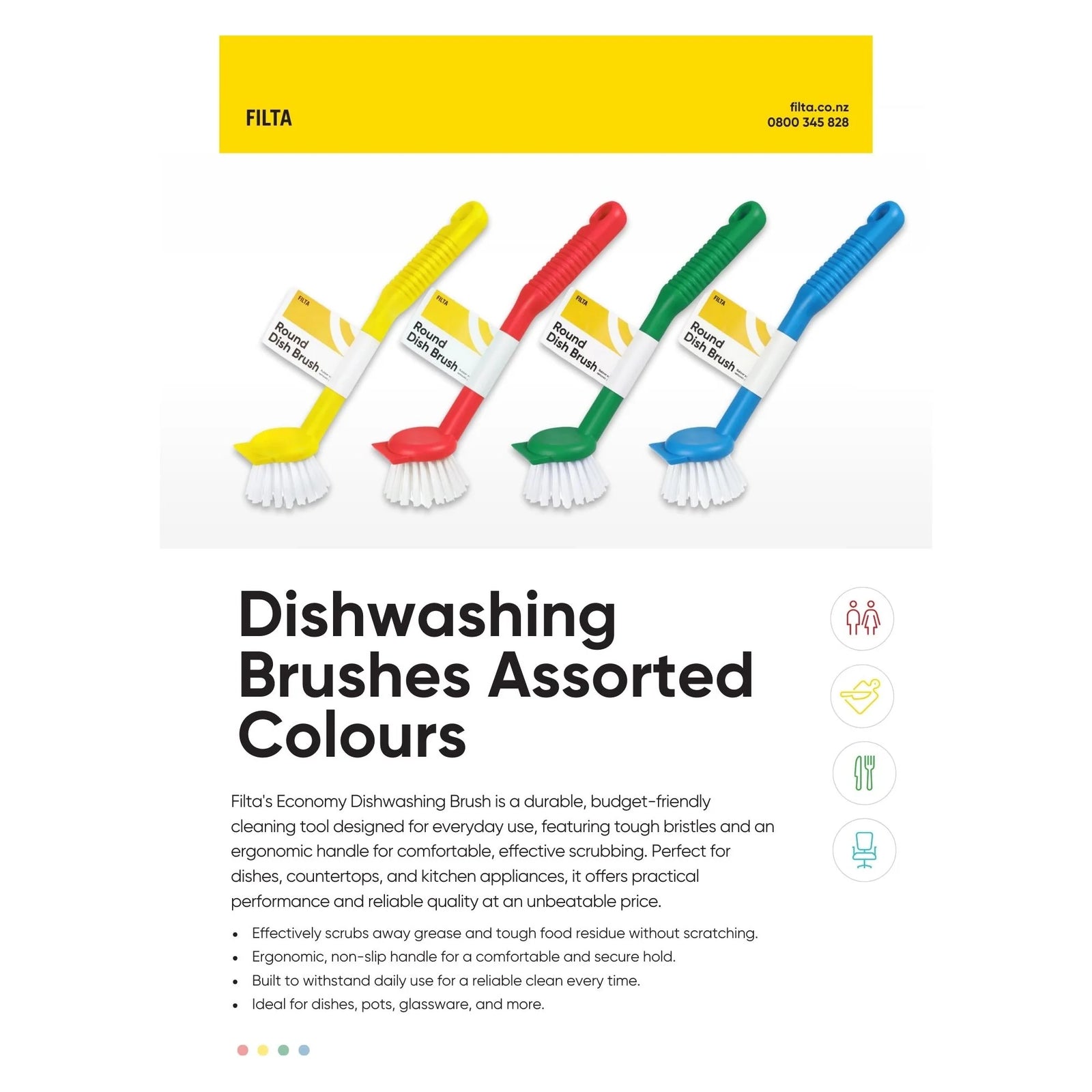 Dishwashing Brush Assorted Colours - Blue / Red / Green / Yellow
