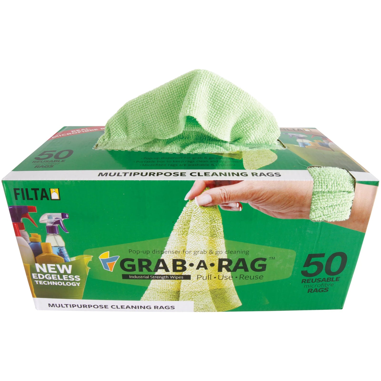 GRAB-A-RAG Mircofibre Rags 30CM X 30CM - 50 PACK - Multiple Colours