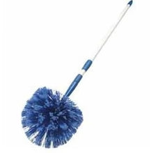 Filta cobweb brush with round blue bristle head on extendable telescopic handle, reaching ceiling