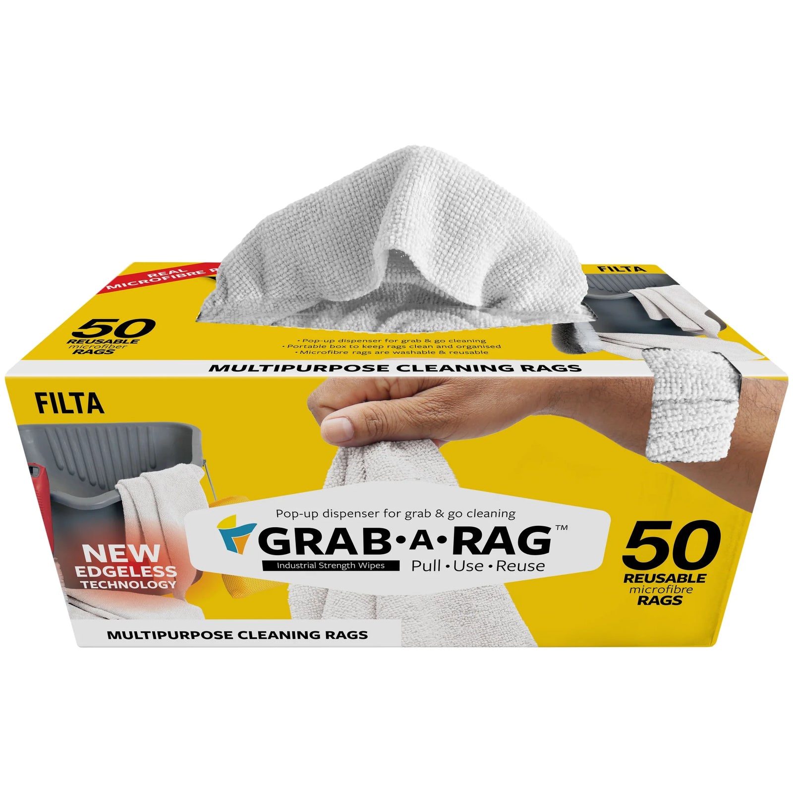GRAB-A-RAG Mircofibre Rags 30CM X 30CM - 50 PACK - Multiple Colours